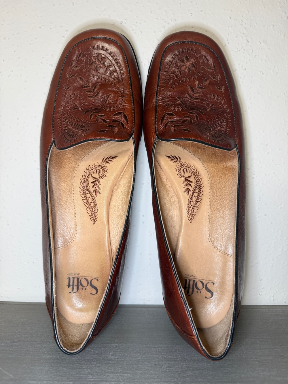 Women’s Sofft Leather Napoli Loafers Grown Leather Shoes Embossed 10M - Picture 4 of 10